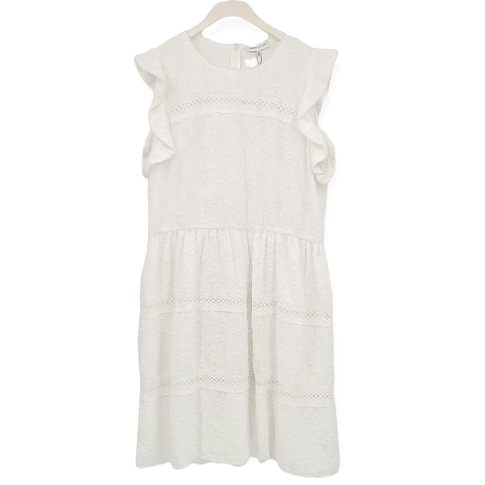 Gibson Latimer Off White Ruffle Crew Neck Sleeveless Crochet Dress XX-Large NWT